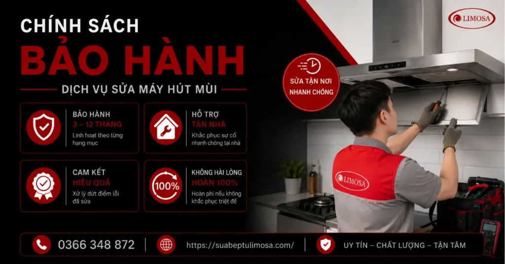 Chính sách bảo hành dịch vụ sửa máy hút mùi tại Trung tâm Sửa Bếp Từ Limosa