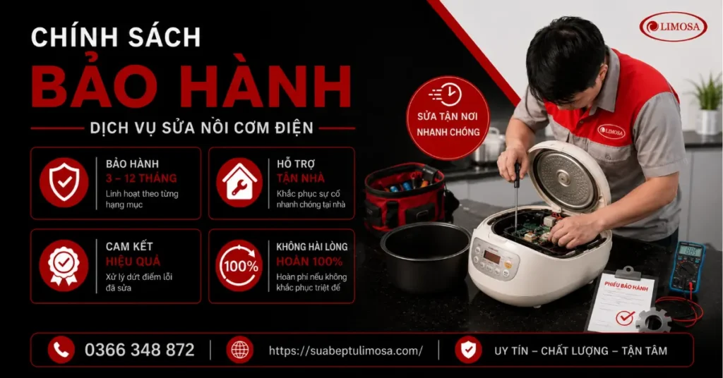 Chính sách bảo hành dịch vụ sửa nồi cơm điện tại Trung tâm Sửa Bếp Từ Limosa